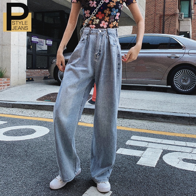 Korean New Women's Loose High Waist Wide Leg pengait celana Jeans