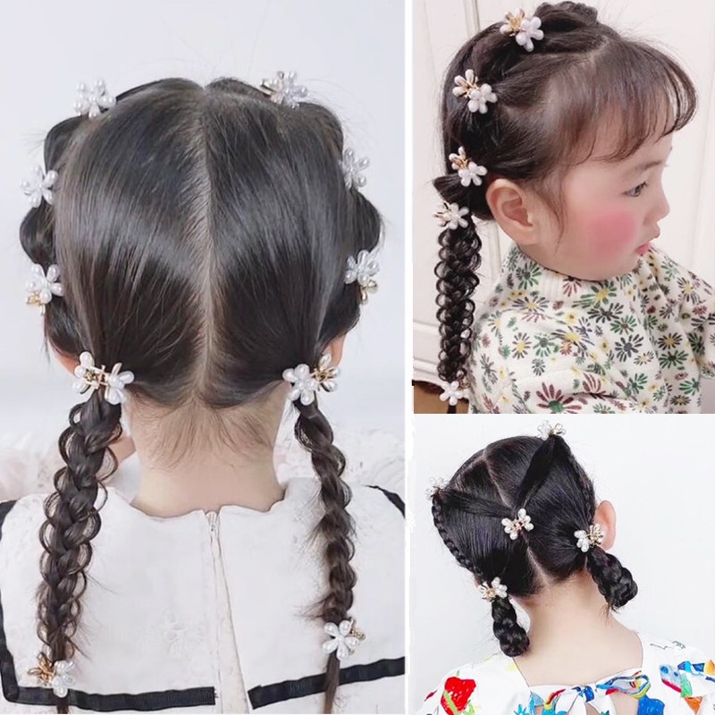 Magic789 Jepit Rambut Mini Model Bunga Dengan Mutiara Untuk Bayi / Anak Perempuan