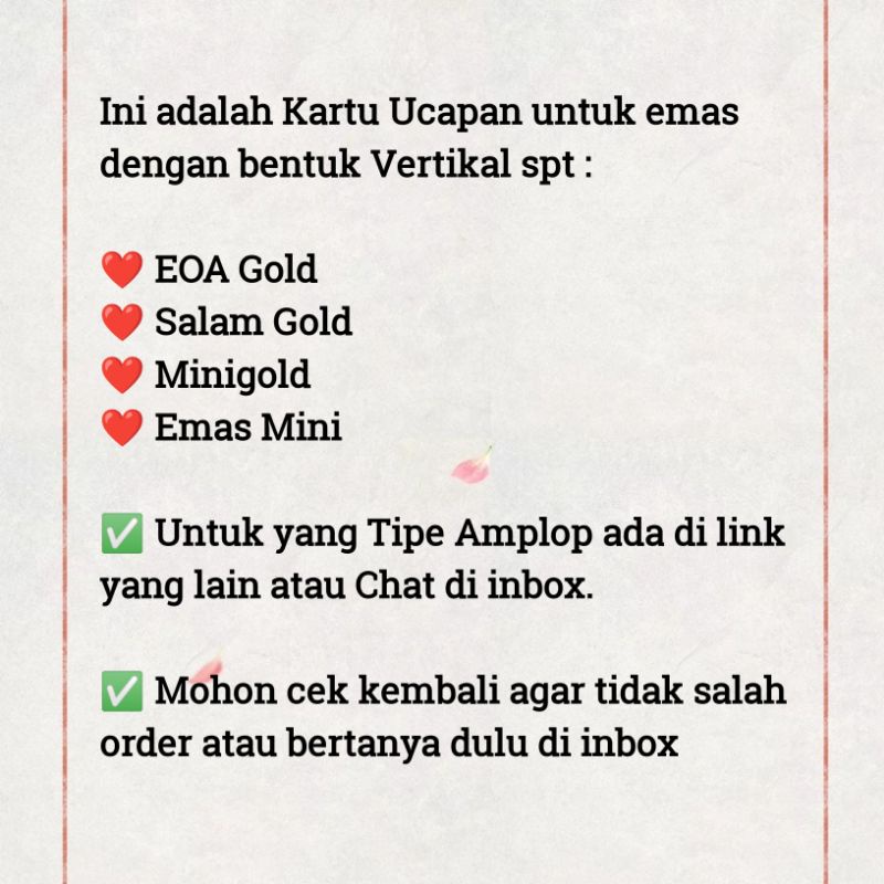 Kartu Ucapan Minigold, Eoa gold, emas mini, salam gold + gratis Amplop putih-1