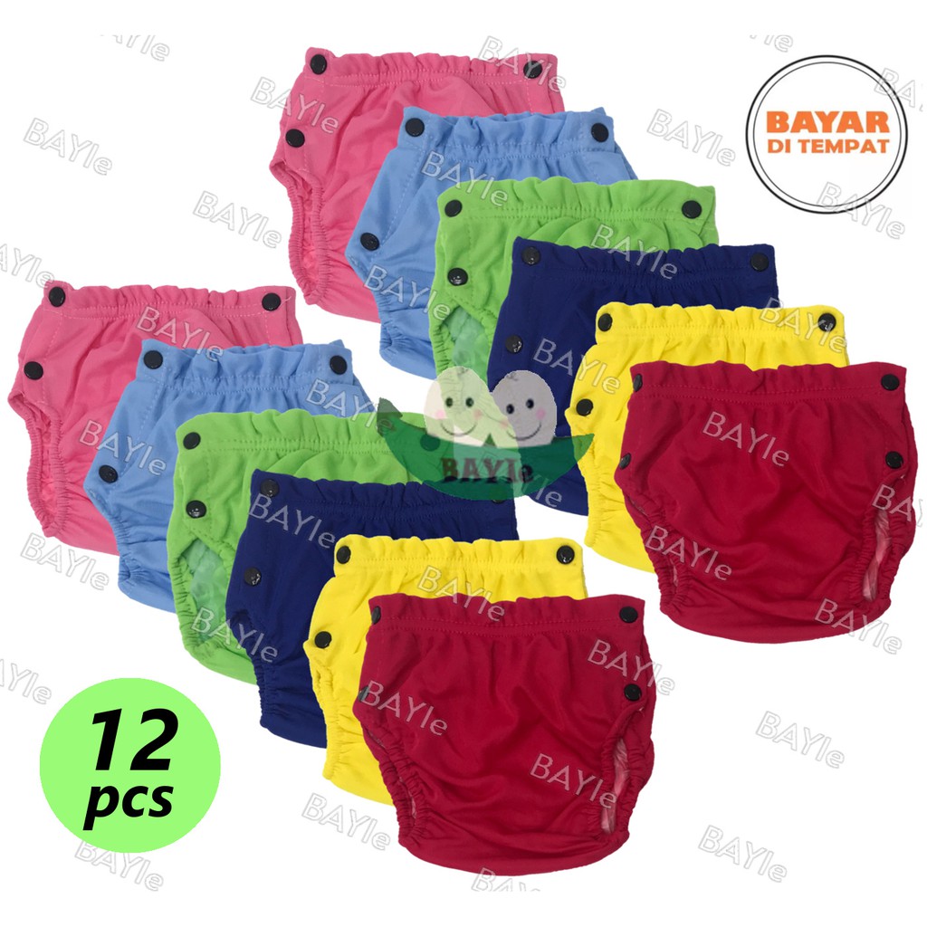 BAYIe - 12 Pcs Popok / Celana Bayi Kain Cuci Ulang KANCING / Diapers / Celana Lampin / Clodi Murah