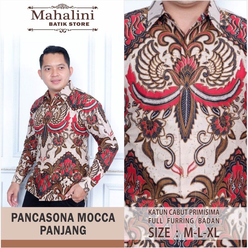 Kemeja batik lengan panjang warna mocca / baju batik panjang warna mocca / batik pancasona mocca