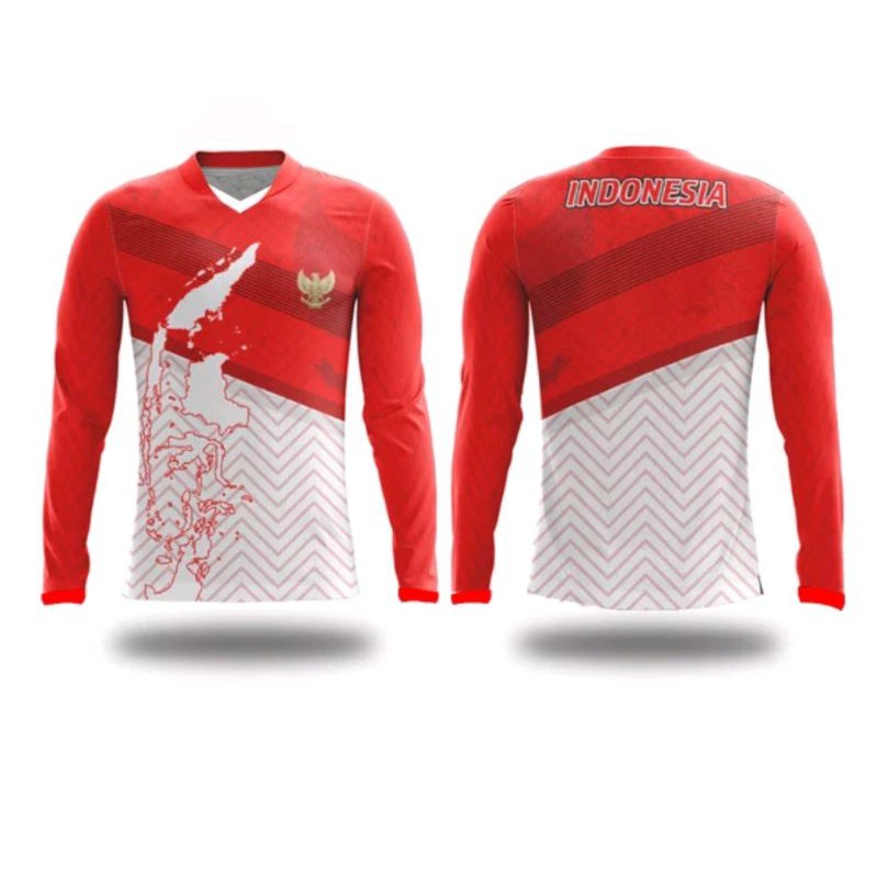 Kaos Jersey Sepeda Gowes Timnas Merah Putih Indonesia Lengan Panjang