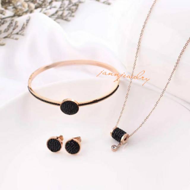Kalung set titanium asli anti alergi dan karat dpt 3 mcm