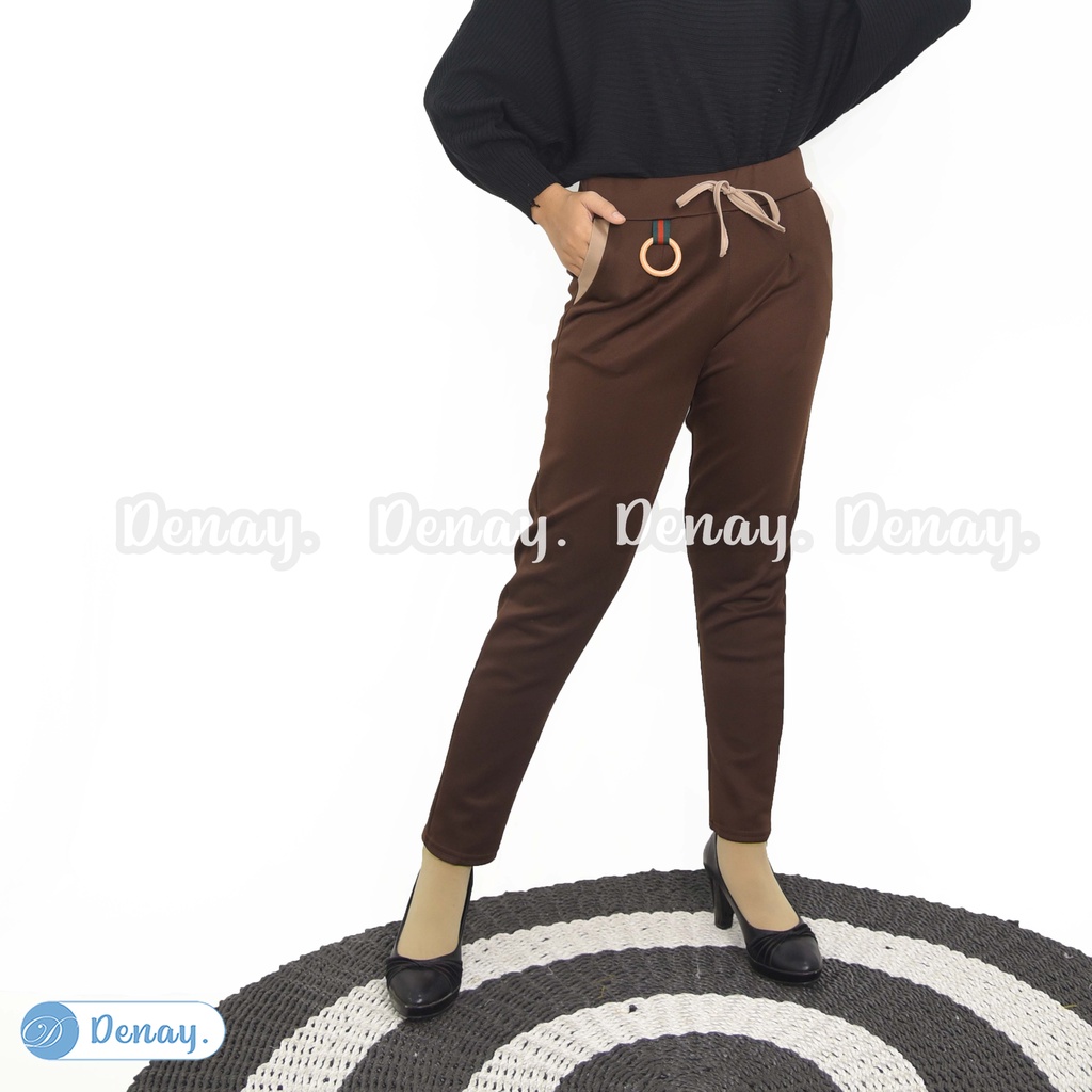 TOKODENAY - Celana Panjang Wanita Basic Scuba Premium Pants Mode Beggy - Yana Ring Standar - Fashion Muslim