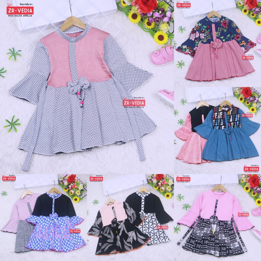 Dress Sissy 1-2 Tahun / Dress Anak Lengan Panjang 3/4 Baju Perempuan Dres Blouse Terompet Cutbray