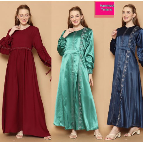 GAMIS WANITA PAYET BAHAN SATIN PREMIUM WARNA HITAM MAROON HIJAU  By Hammock Terlaris