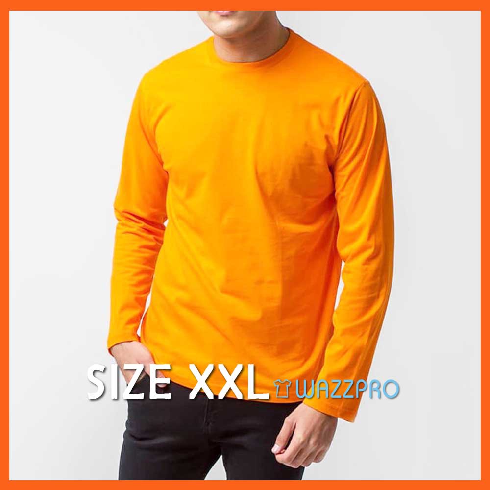 XXL Kaos Polos Distro Pria Wanita Cotton Combed 30s Lengan Panjang Oranye / Baju Polos Cowok XXL