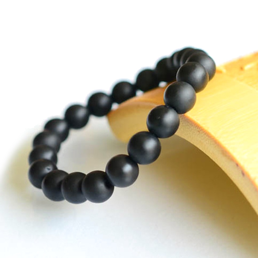 Hu Hu Hu Hu Hu Alat Bantu Pasang Kacamata♡ Gelang Manik-Manik Batu Hitam Minimalis Ukuran 8 / 10mm Untuk Pria / Wanita