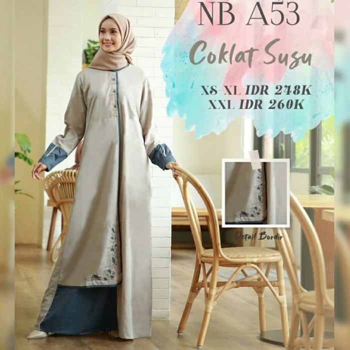 PREMIUM GAMIS NIBRAS NB A53 COKSU TOYOBO POLOS LAYER BORDIR DRESS PESTA ELEGAN - COKLAT SUSU, XS