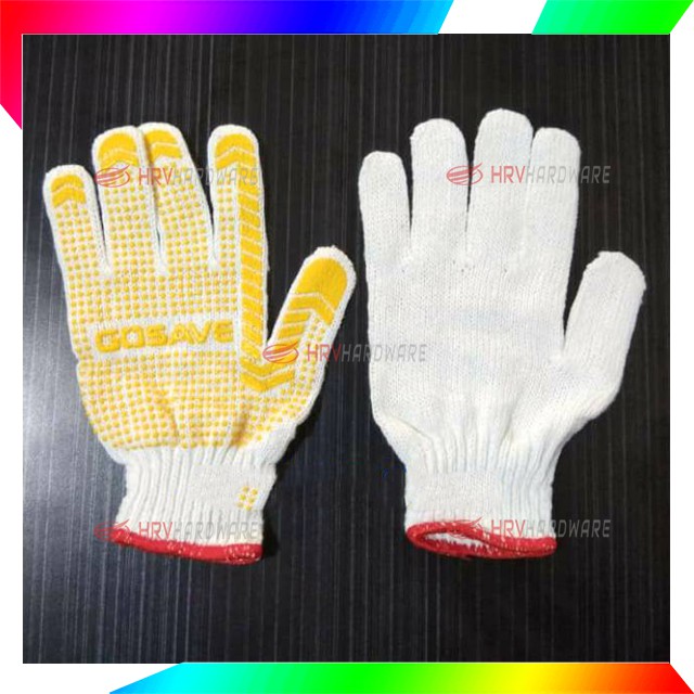 Sarung Tangan Bintik Karet HITAM Polka dot Katun Safety Gloves Dotting GOSAVE Sepasang