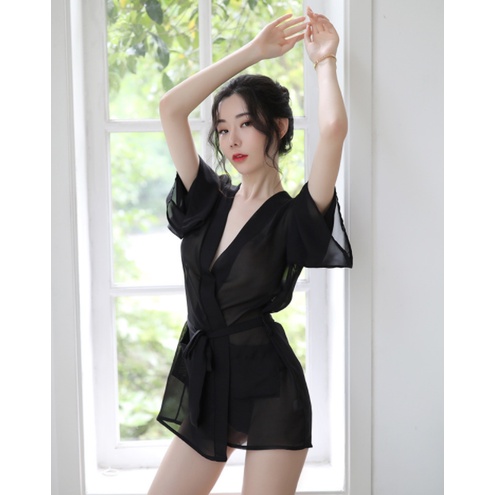 Female Summer Sexy Lingerie Chiffon Transparent Shirt Pajamas Nightdress Uniform Temptation Sexy Shirt Adult Home Service