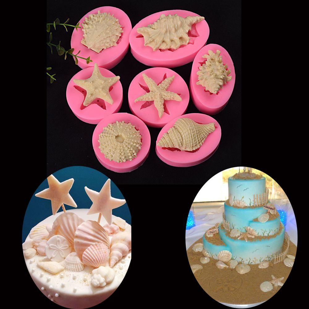 Chookyy Cetakan Silikon Bintang Laut Gumpaste Sugarcraft Mutiara Keong Marine Series Dekorasi Kue