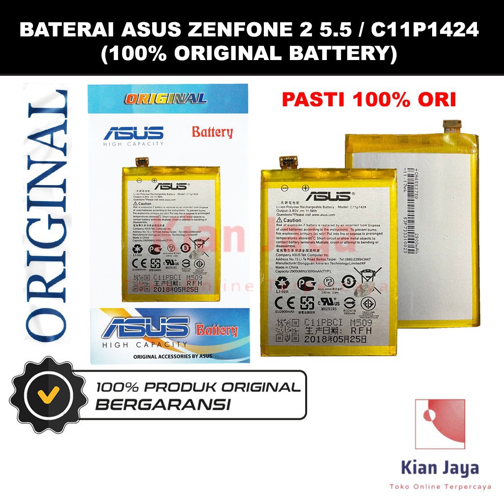 Baterai Original Asus Zenfone 2 5.5 Z00AD ZE550ML ZE551ML C11P1424 5.5&quot; Batre Battery Hp 100% Ori