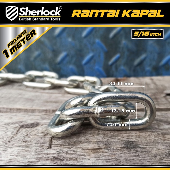 Rantai Besi / Kapal Galvanized 8 mm 5/16 inch Sherlock panjang 1 meter