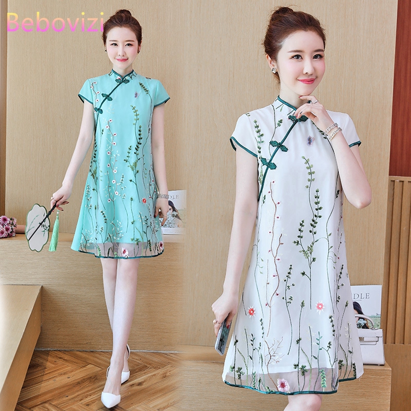  Gaun  Midi Wanita Model  Cheongsam dengan Potongan Longgar 