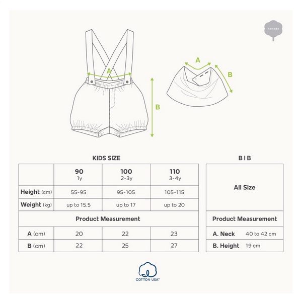 HAMAKO - Adjustable Overall + Bib Set bawahan bib Anak Unisex Cotton Jumper Baju Fashion Anak Bayi Balita Lucu Rompi Cotton USA