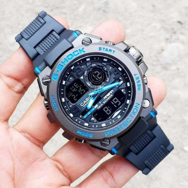 Jam Tangan Casio Gshock Water Resist Mandi Hujan Rantai Mika - Hitam lis Biru