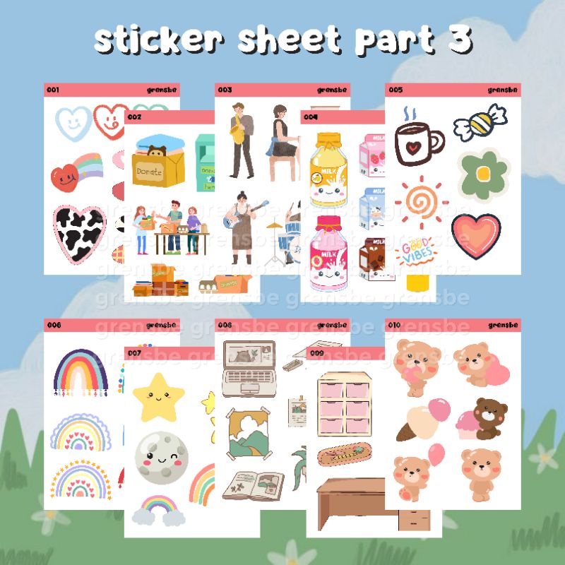

[part 3] sticker sheet journal aesthetic/ sticker cute no cut a7 by grensbe