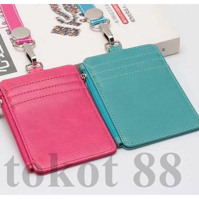 

CRv 19 Name Tag ID Card Holder PU Leather Lanyard wallet Multicolor - Hitam ORI