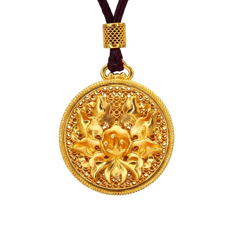 [Ready Stock]Fashion Gold Plated round Plate Pendant Flower Necklace