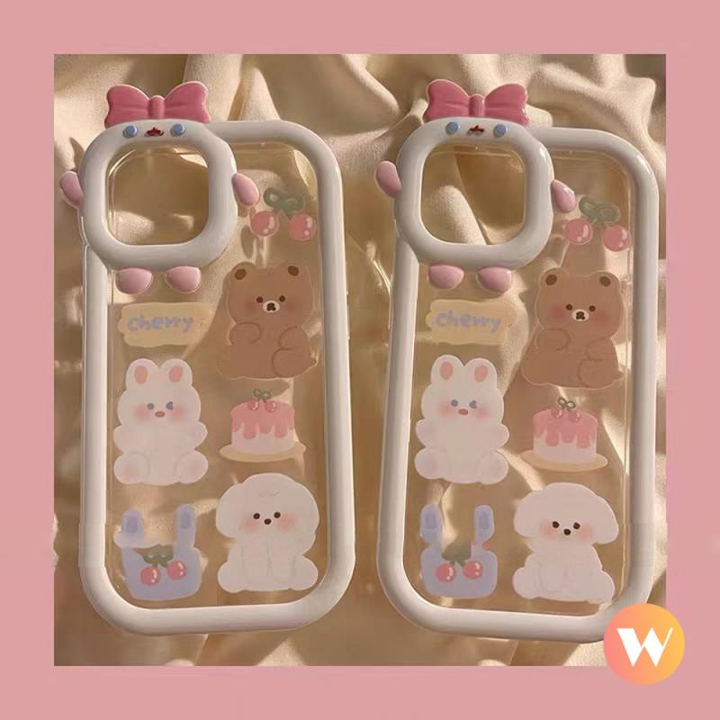 Soft Case Tpu Transparan Motif Beruang 3D Untuk iPhone 11 XR X XS Max 13 12 11 14 Pro Max XR 14 6s 7 6 8 Plus SE 2020