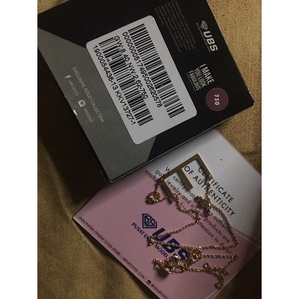 Kalung huruf E emas asli 750