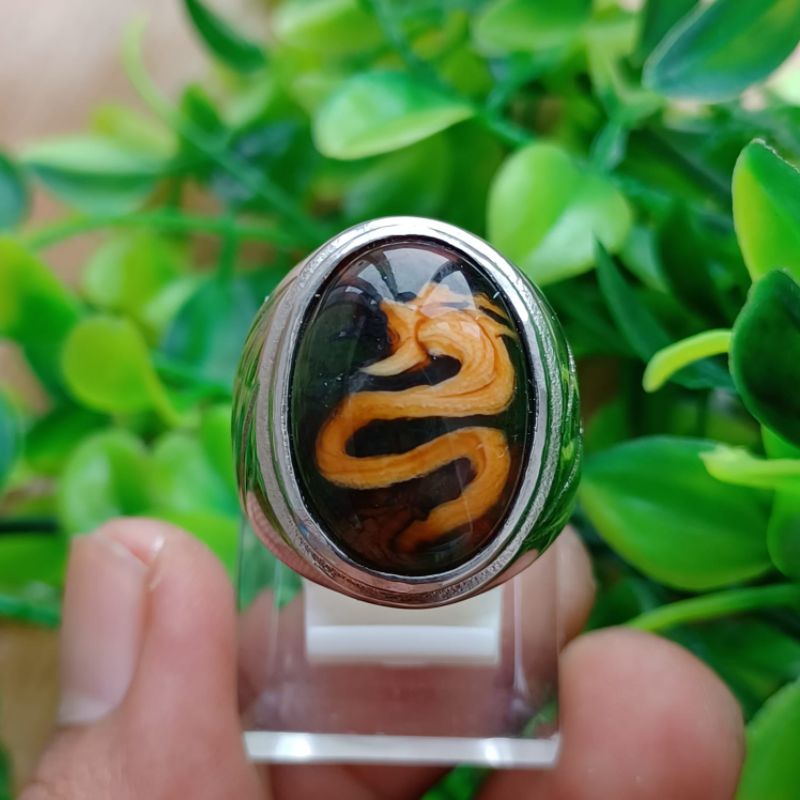 CINCIN BATU AKIK PANCAWARNA GAMBAR NAGA ORIGINAL