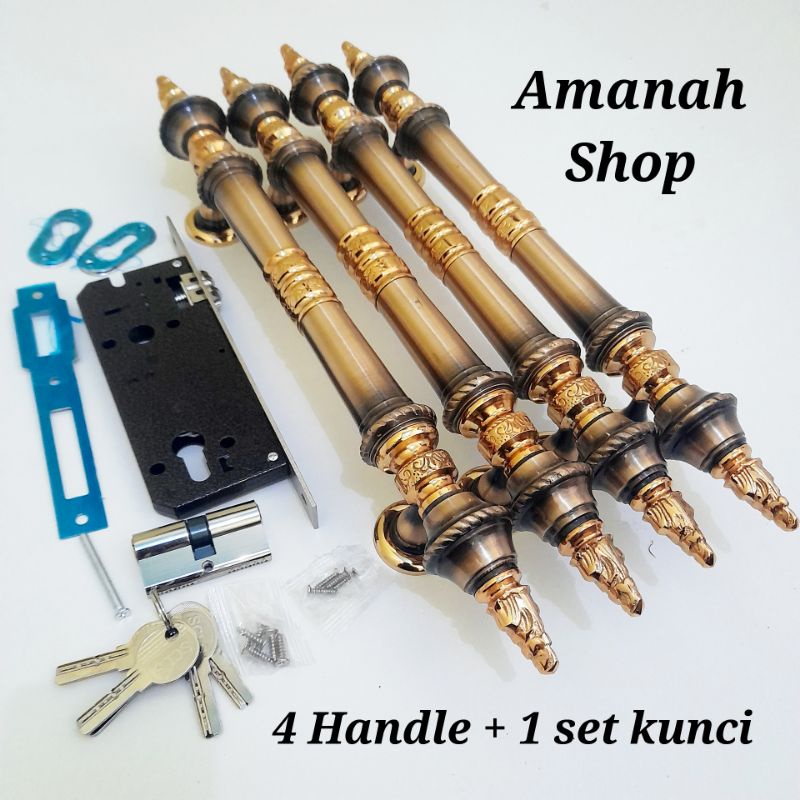 Fullset Handle pintu Kuningan 45cm Cemara - Gagang pintu Kuningan antiq