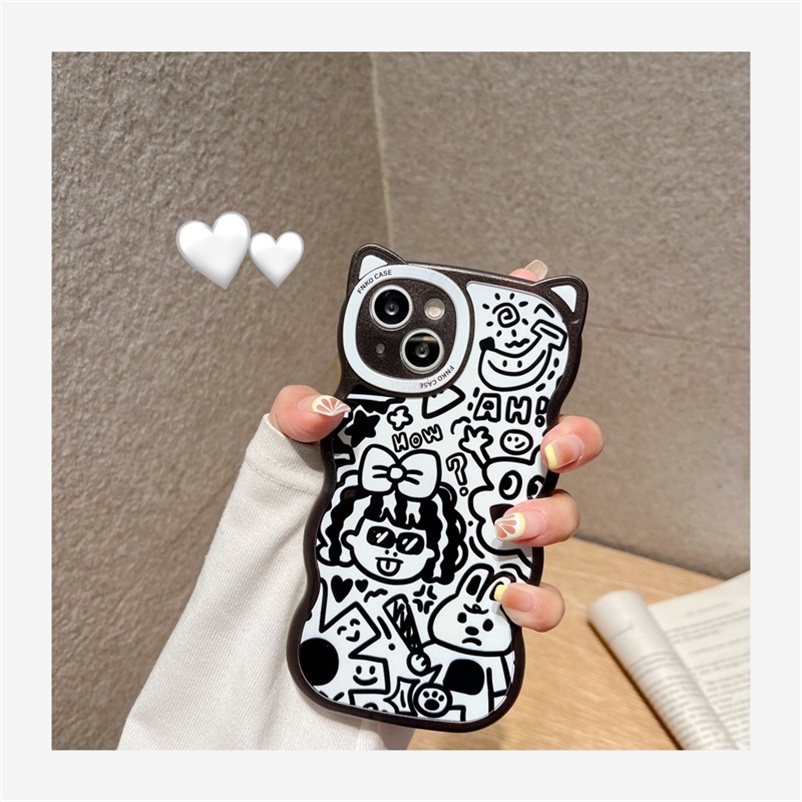 Soft Case Casing Compatible for iPhone 14 13 12 11 Pro Max X Xr Xs Max Se 2020 iPhone 6 7 8 Plus Funny Cartoon Cat Ear Graffiti Four-corner Shatter-resistant Clear Phone Case Anti-fall silicone Protective soft shell