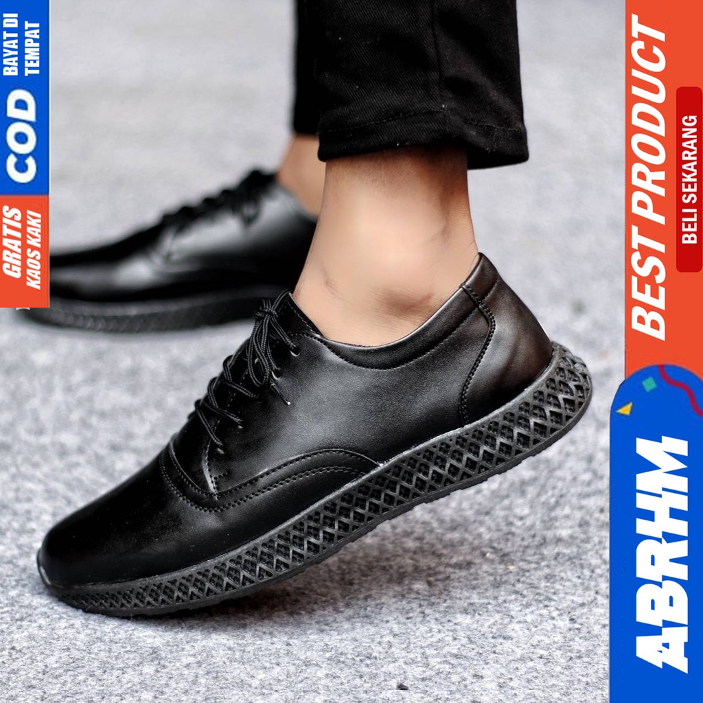 Sepatu Casual Pria Sneakers Hitam Kasual Kulit Pu Kerja Kuliah Kantor Kondangan Pesta Fashion Shoes Terbaru Sneker Original SIMON ABRHM