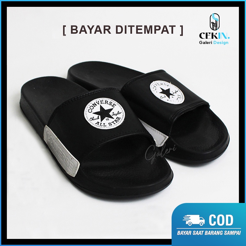 Sendal Selop Distro Pria Convrsee99 All Star Chuck Taylor Hitam Fullblack / Sendal Slip On Pria