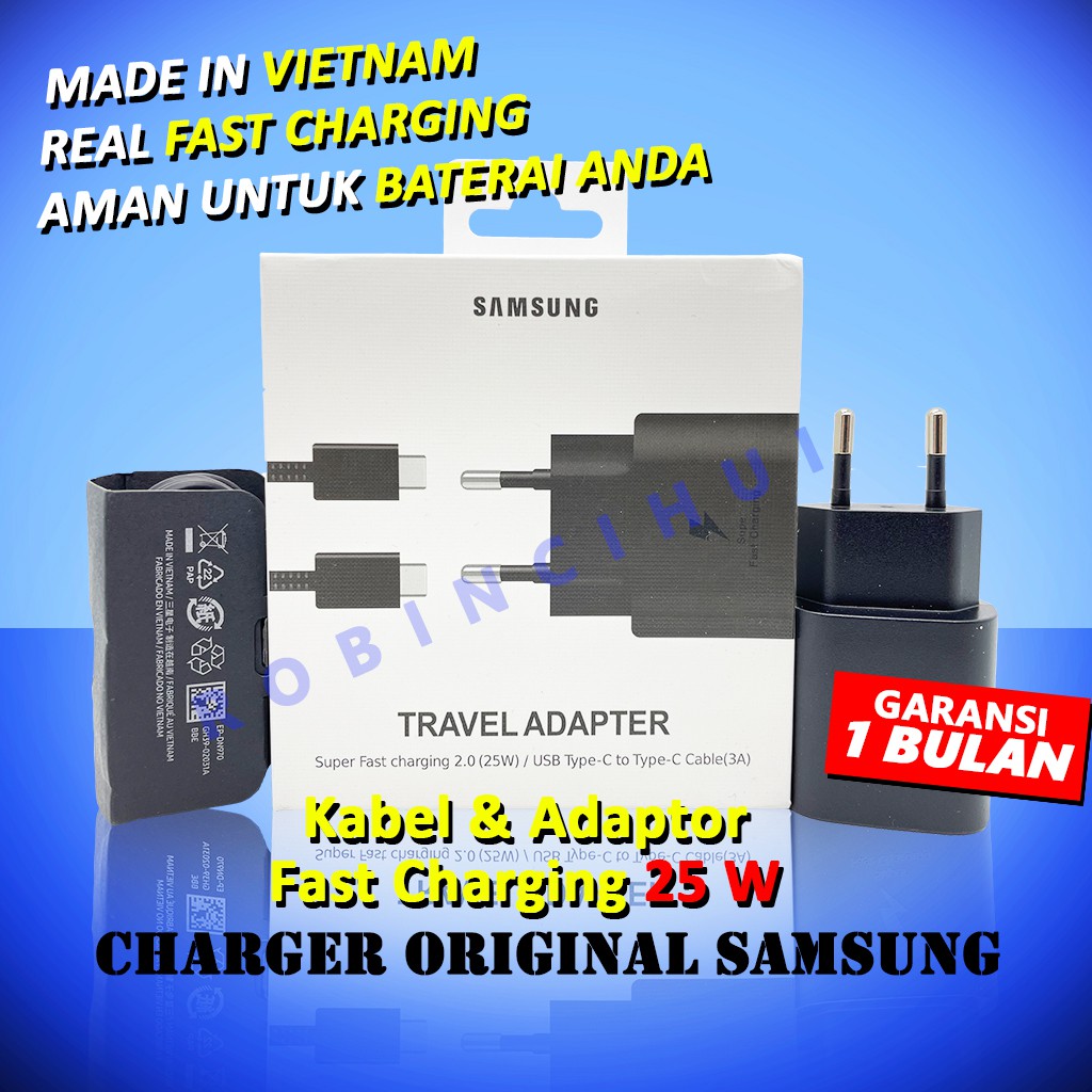 Charger Samsung Type C Fast Charging 25 Watt Kabel C to C Original Samsung Note10,A70,A80,S21 Ultra