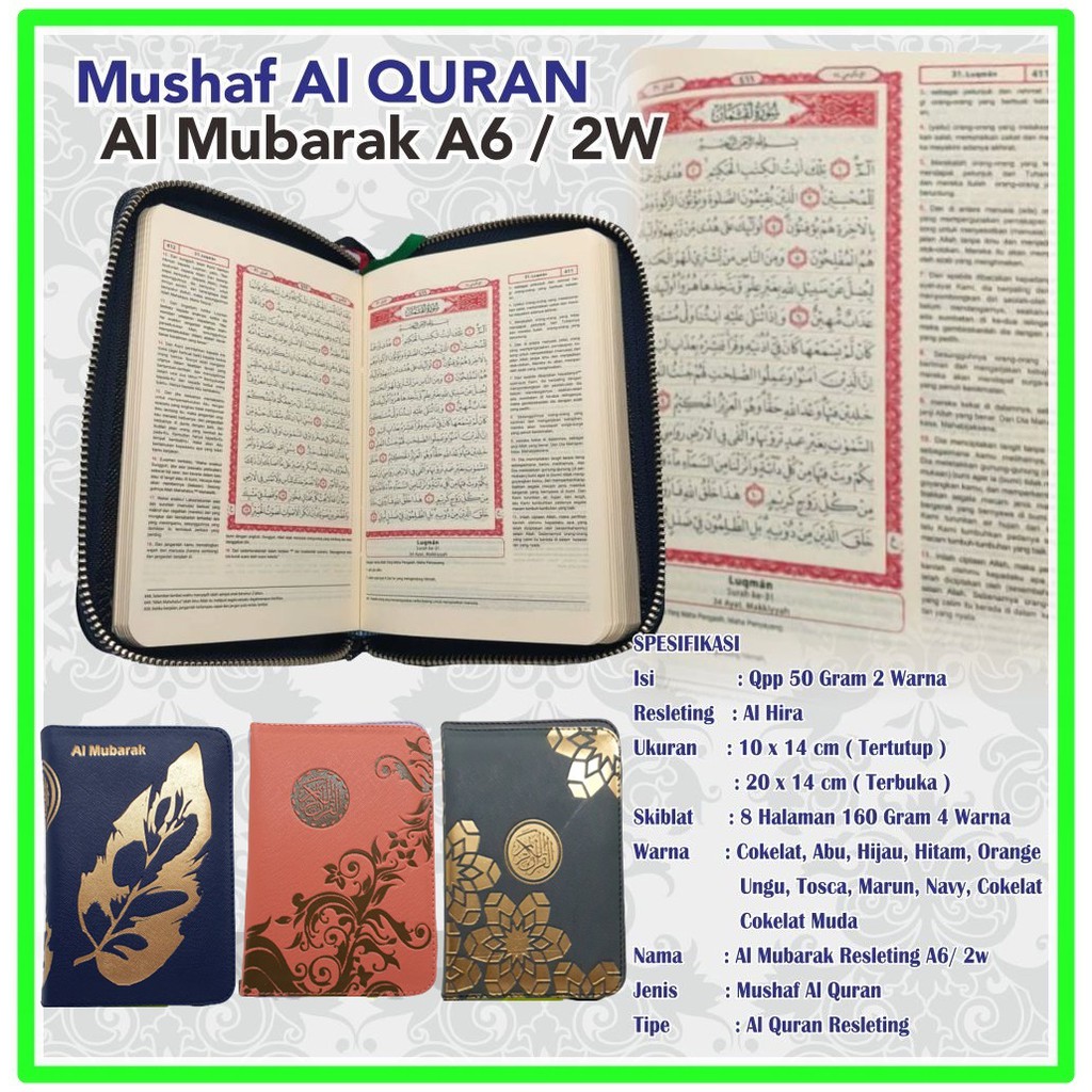 Mushaf Alquran Al MubarakTerjemahan  Al-Quran Saku A6  Alquran Resleting A6/2W Terbaru