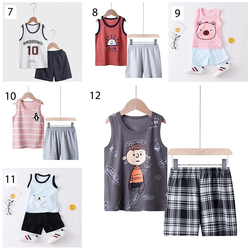 PREMIUM Baju Bayi Singlet Kaos Anak Kutang Setelan Set Celana Lengan Pendek Laki Perempuan Import