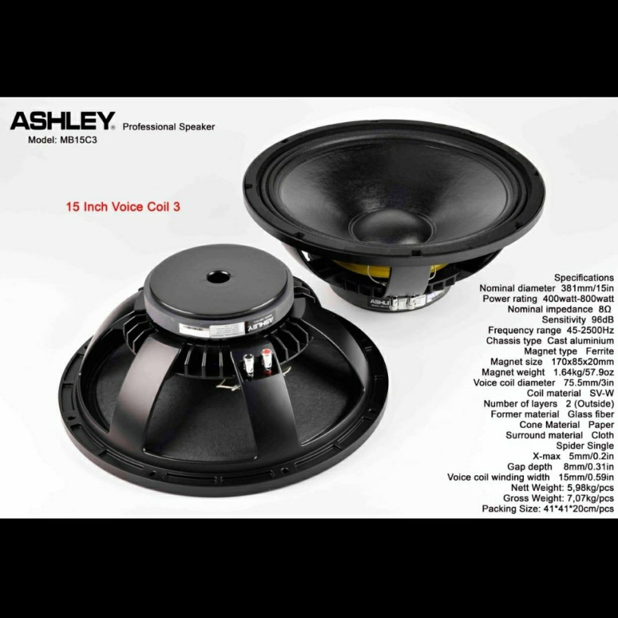MURAH speaker component ashley MB15C3 MB 15C3 15inch woofer mid low