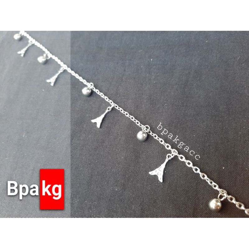 limited gelang kaki titanium menara efel paris prancis # gelang besi putih asli anti karat silver