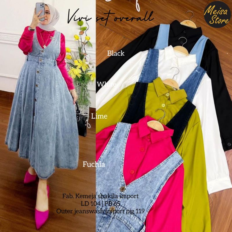 VIVI SET OVERALL || KEMEJA SHAKILA IMPOR MIX JEANS WASH PREMIUM