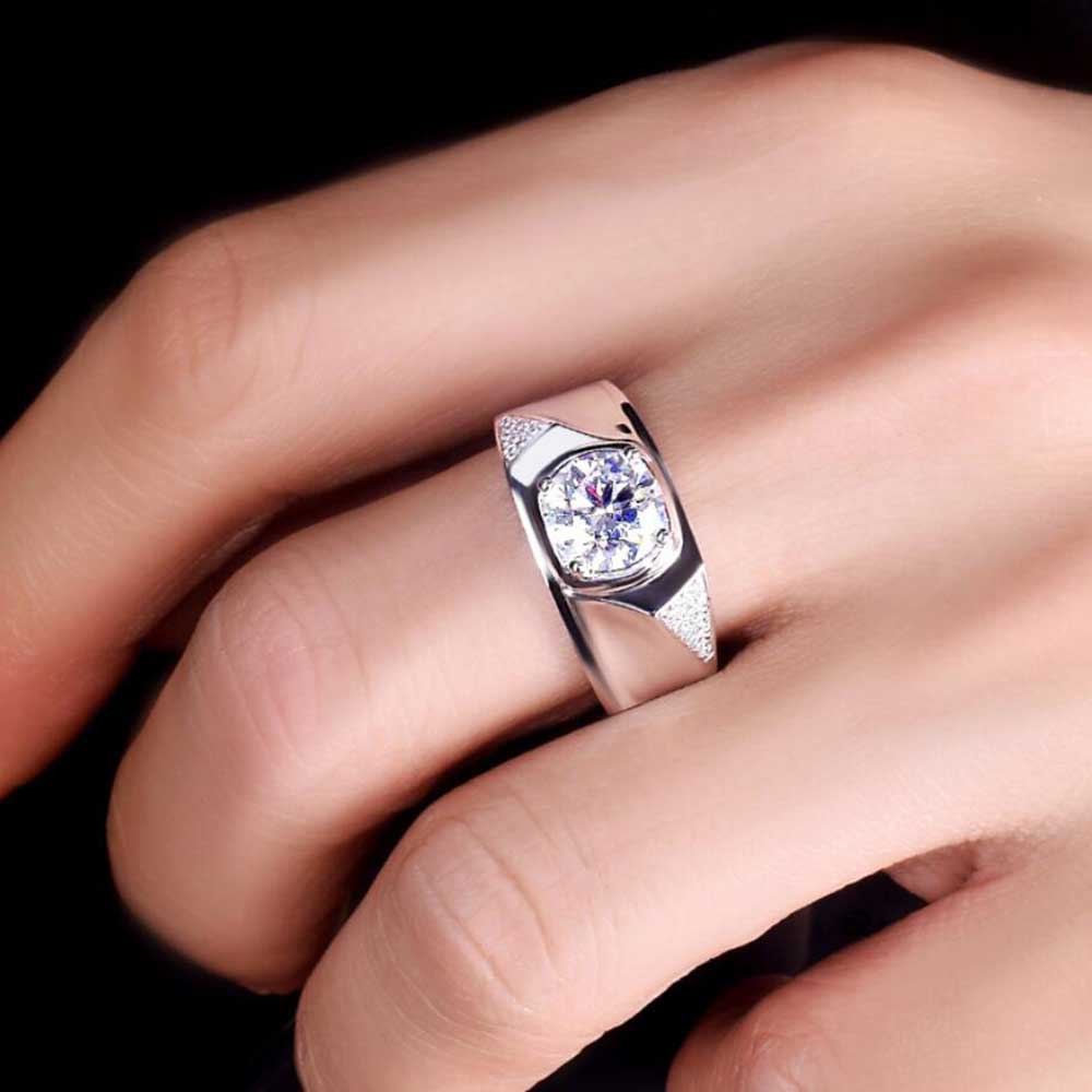 Cincin Pria Wanita Perak Baja Titanium Kristal Berlian Aksesoris Fashion Zirkon Ring