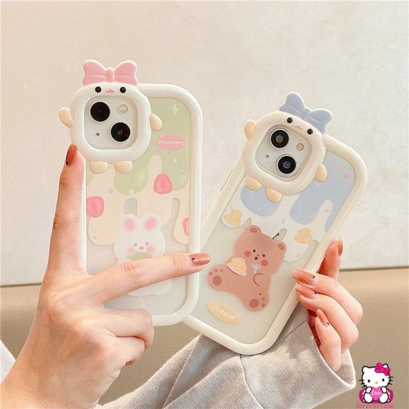 Soft Case TPU Motif Kartun Beruang / Kelinci 3D Untuk IPhone XR 11 13 12 Pro MAX 6 6S 7 8 Plus X XS MAX SE