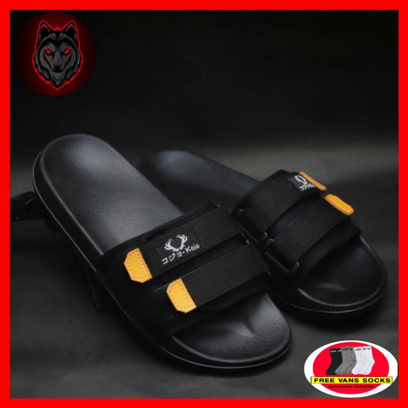 HANZO BLACK| Sandal Slide fashion hitam/sandal pria/ Slop Pria BAYAR DI TEMPAT Sandal Slip On Pria 05 Ch