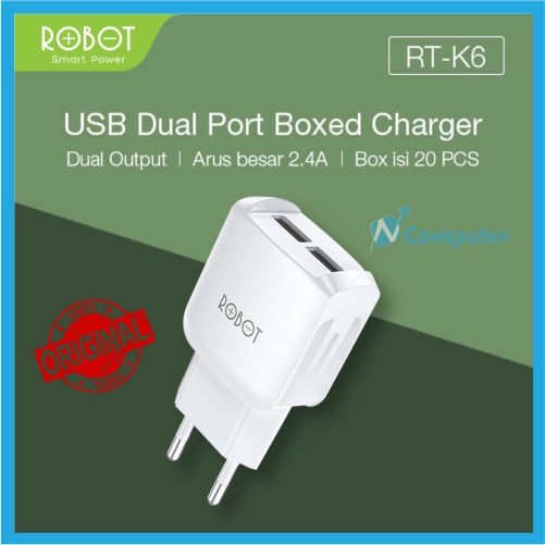 Robot Charger RT-K6 2.4A Dual Output Original White