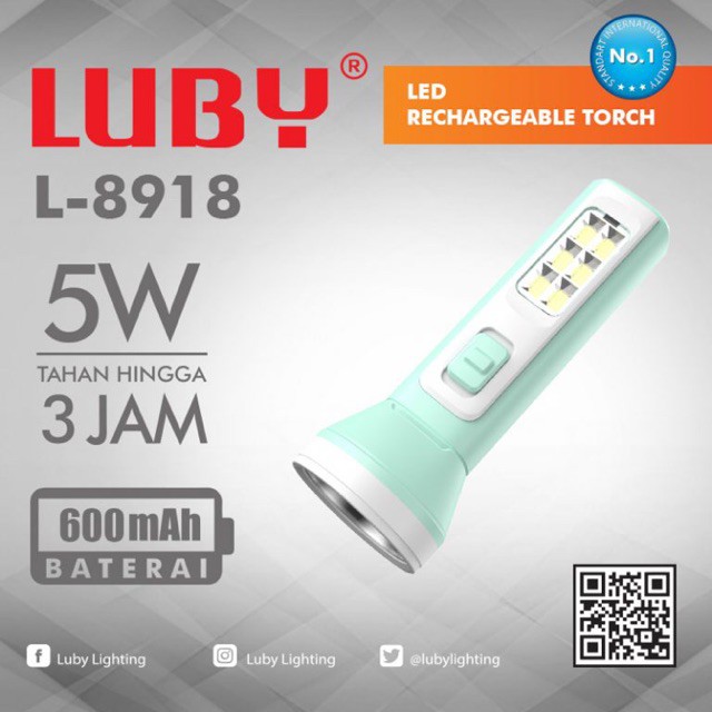 Luby Senter Lampu Emergency L 8918 5W + 6SMD LED Light LED Putih Senter Super LED Rechargeable