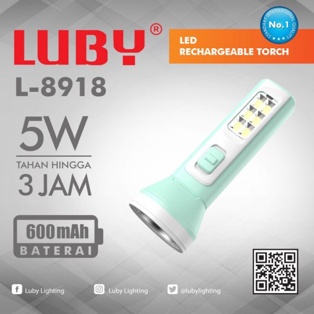 Luby Senter Lampu Emergency L 8919C 5W + 8SMD LED Light LED Putih Senter Super LED Rechargeable