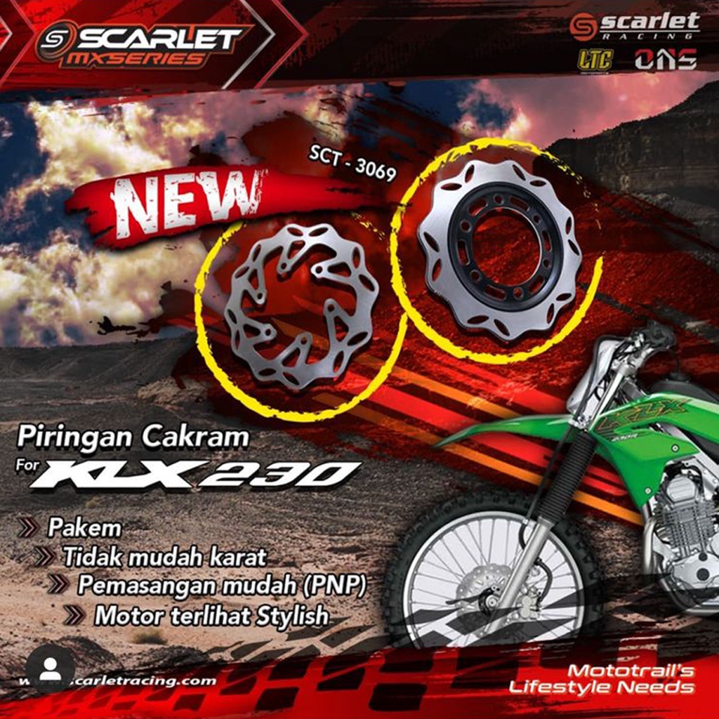 PIRINGAN CAKRAM DISC BRAKE SET DEPAN BELAKANG KLX 230 R SCARLET RACING