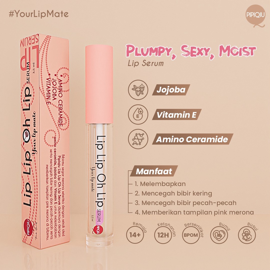 new PIPIQIU Lip Lip Oh serum 3,5 ml Plumpy Pencerah bibir PIPIQIU