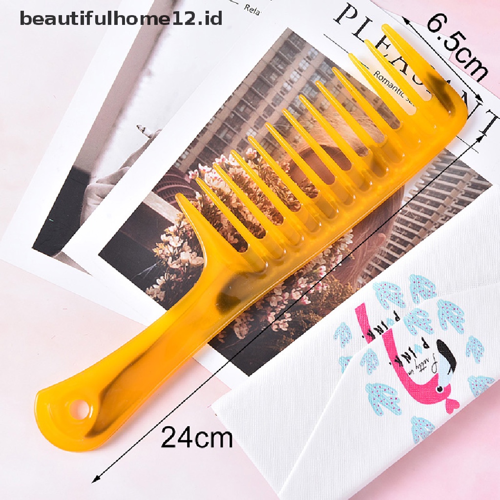 【beautifulhome12.id】 1pc wide tooth handle hairdressing salon antistatic plastic hair comb detangling  .