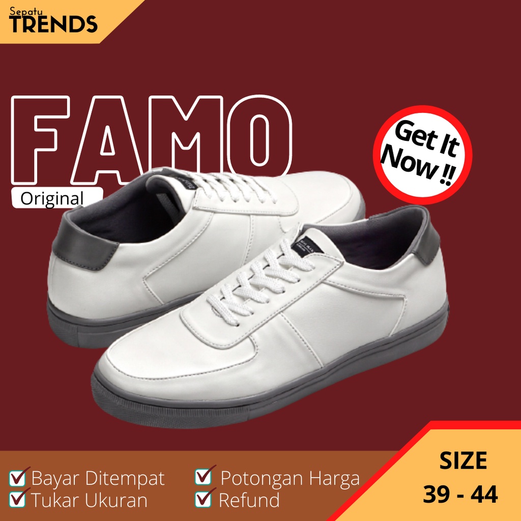 FAMO WHITE GREY | Trends x Reyl | Sepatu Casual Pria | Sepatu Sneakers cowokpo