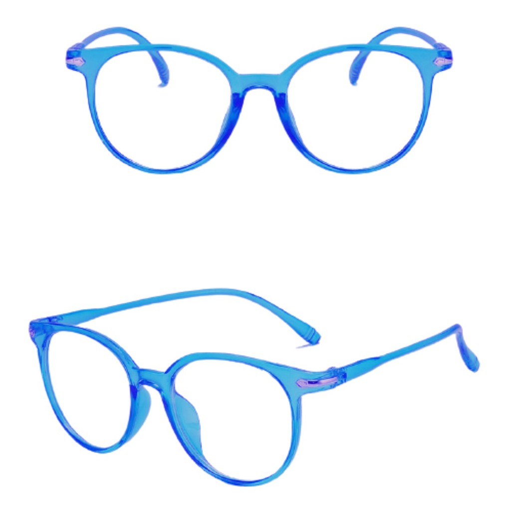 SMS Kacamata Anti Radiasi 15959 Kaca Mata Pria Wanita Frame Sunglasses Lensa Transparan Import-BIRU SUSU