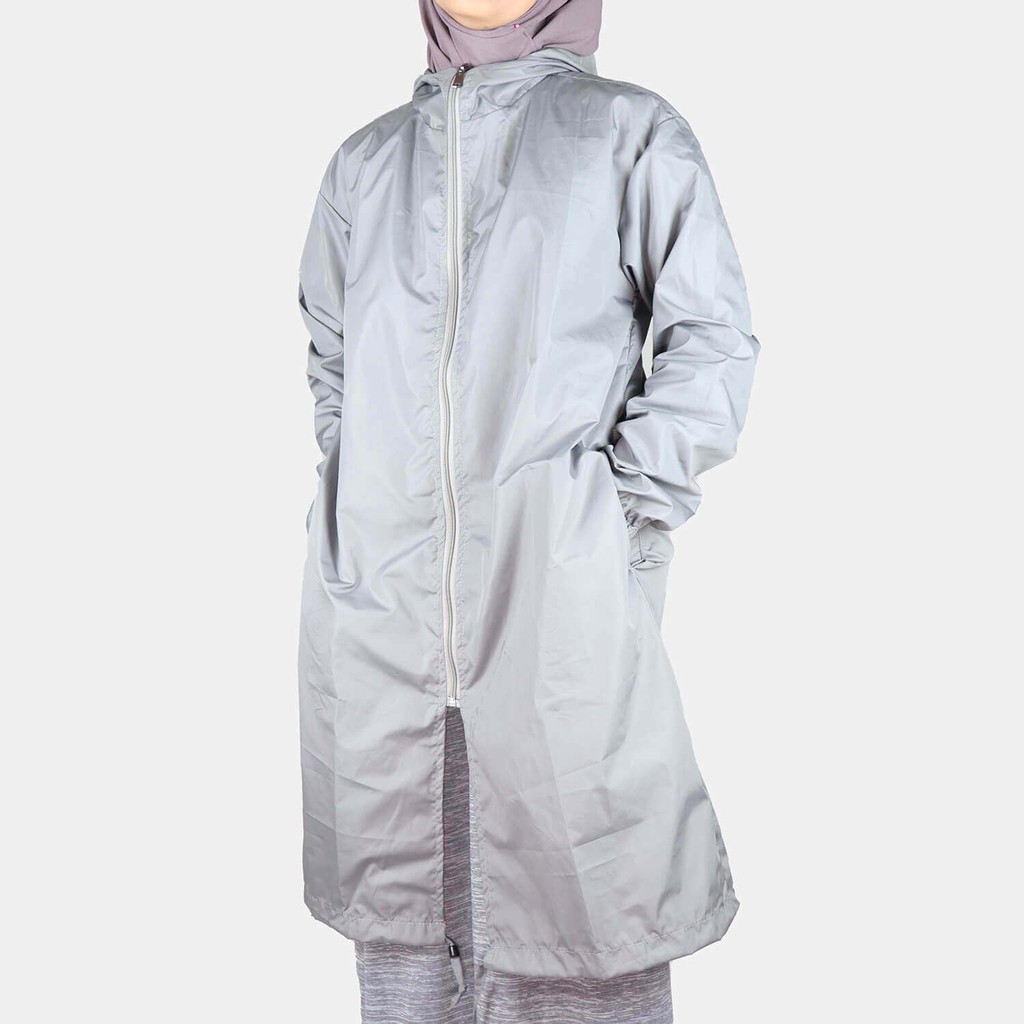 Sarfa - Long Jacket Waterproof - parasut - Abu - Free Masker kain 2 lapis
