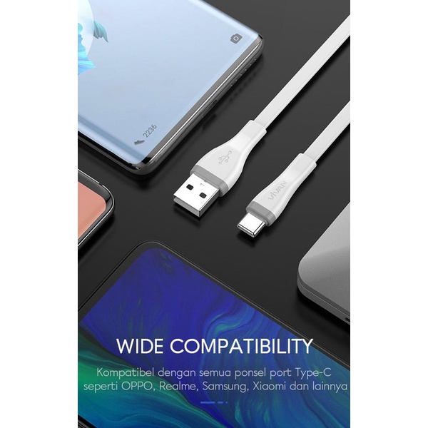 VIVAN SC200S 2.4A 2m Type-C Quick Charge SR Extended Flat Design Data Cable Wide Compatibility